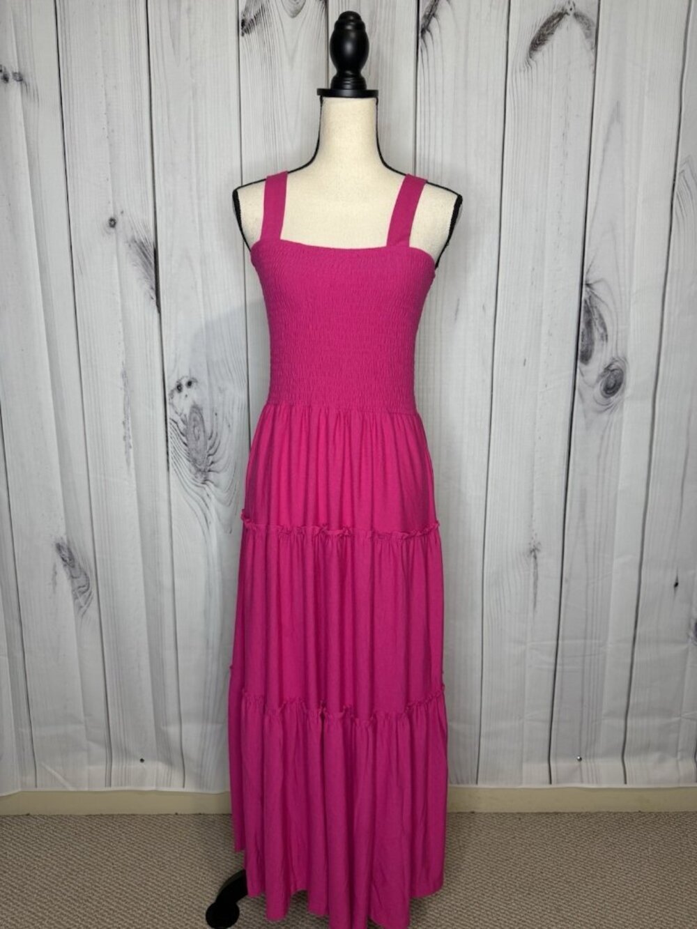 Zenana Sundress Womens Sz Large Pink Knit Smocked Tiered Boho Soft Stretch